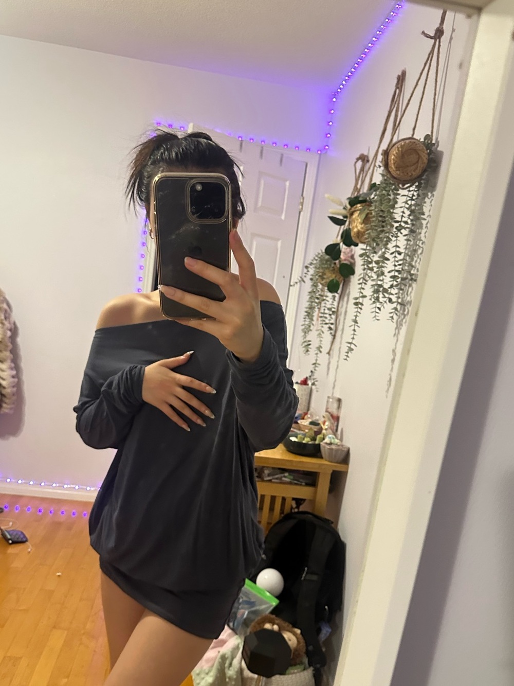 Garage Off-Shoulder Long Sleeve dress - grey